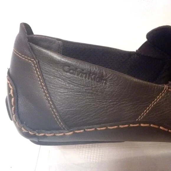 New Calvin Klein Men 13 M Driver Loafer Shoe Moccasin Brown Leather Nappa - Picture 2 of 11